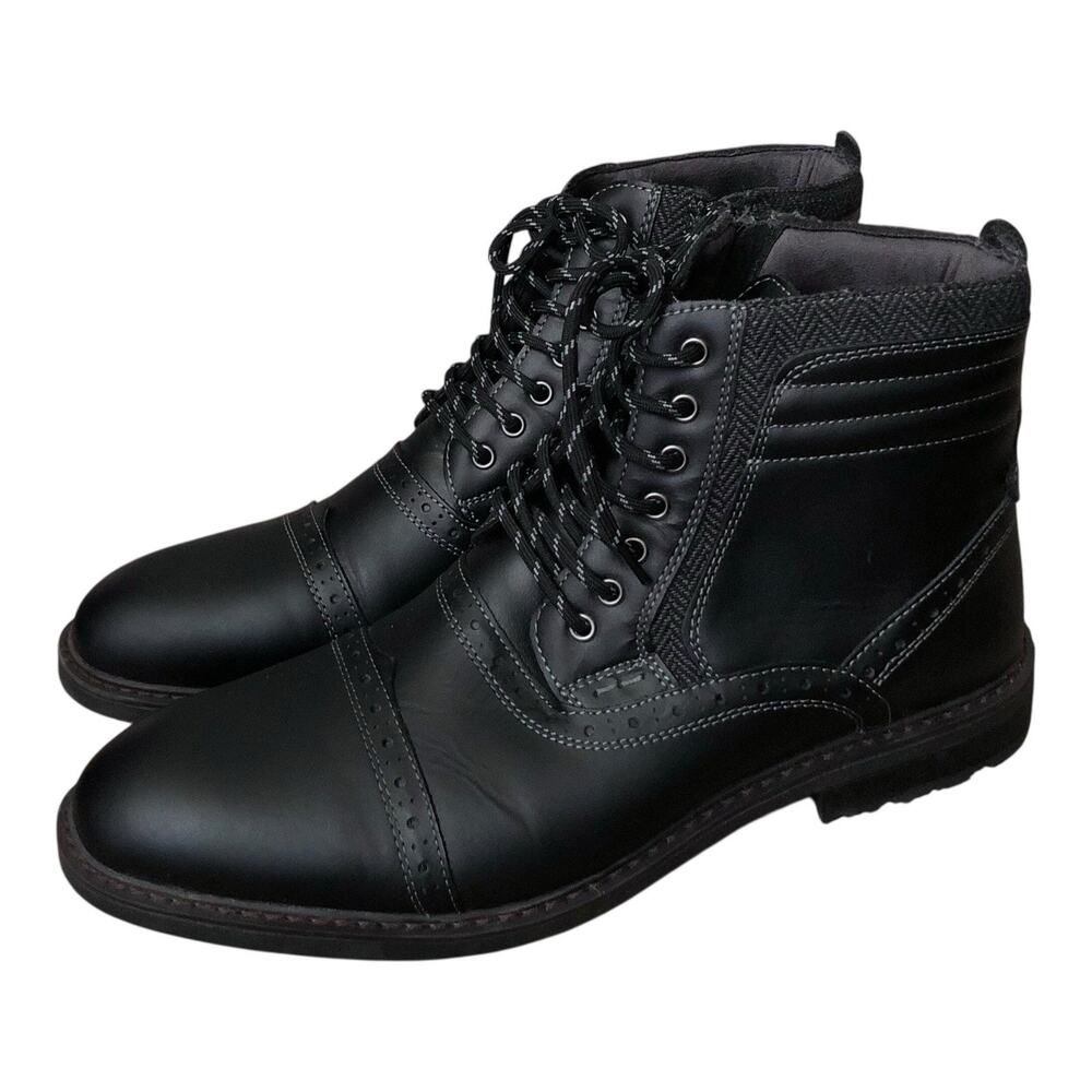 Arkbird Boots Mens 12 Black Leather Combat Lace Up Side Zip Ankle Boot